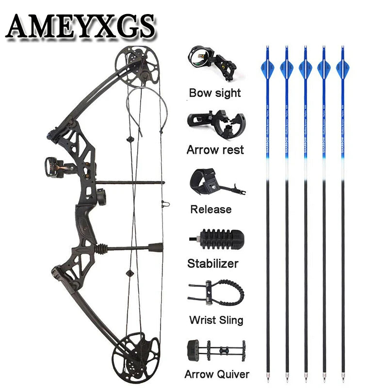 Archery Compound Bow Set with 30-70 lbs Draw Weight, IBO 320 FPS Speed, for Fishing, Shooting, Hunting, and Sports, 16-31 Inch Draw Length