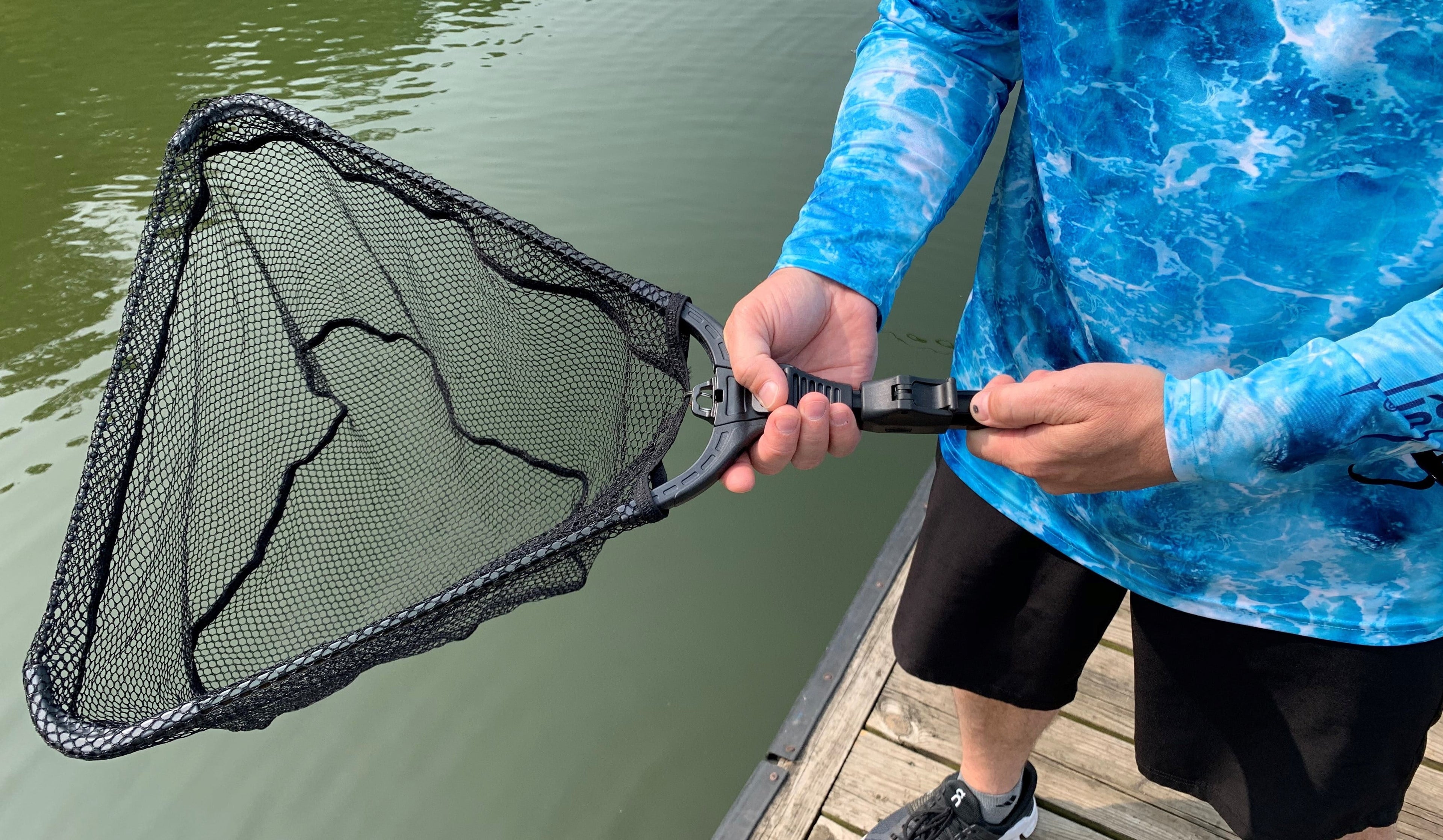 Collapsible Fishing Net with 16 x 14 Hoop and Black Transparent Mesh