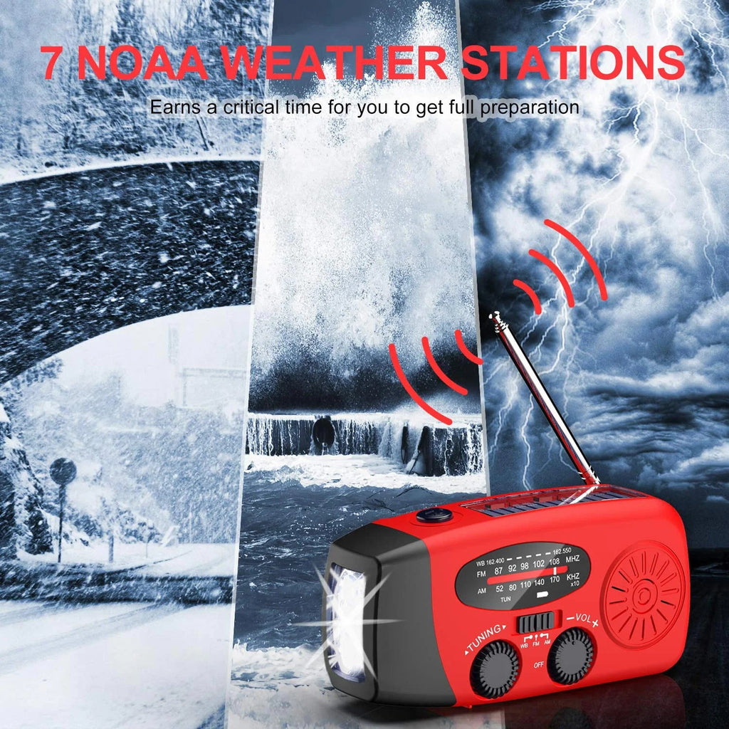 Emergency Weather Radio with Hand Crank, Solar Power, and Phone Charger