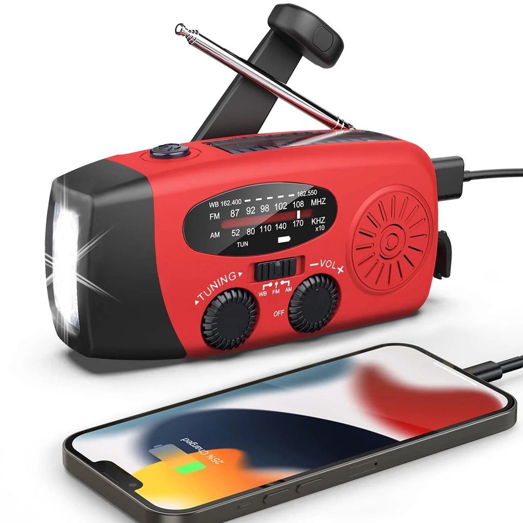 Emergency Weather Radio with Hand Crank, Solar Power, and Phone Charger