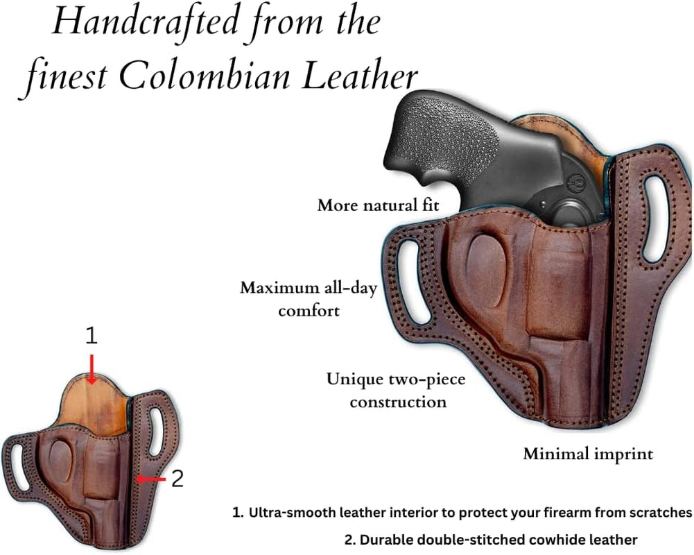 Leather OWB Holster for S&W J Frame, Ruger LCR, SP101, and Other 38 Special Snub Nose Revolvers with 2.25 Barrel