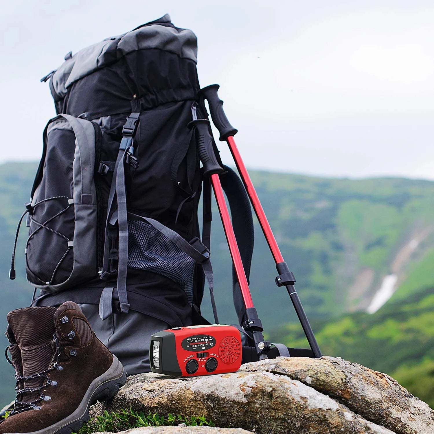 Emergency Weather Radio with Hand Crank, Solar Power, and Phone Charger