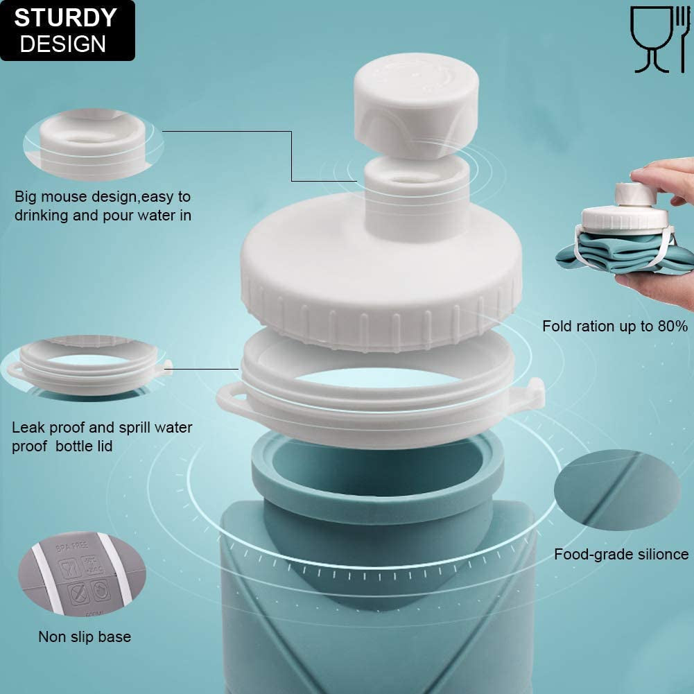 Collapsible Reusable Silicone Water Bottles with Valve for Hiking