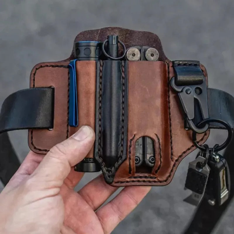 Genuine Leather Multitool Sheath – EDC Belt Pouch Holster for Knife, Flashlight & Tool