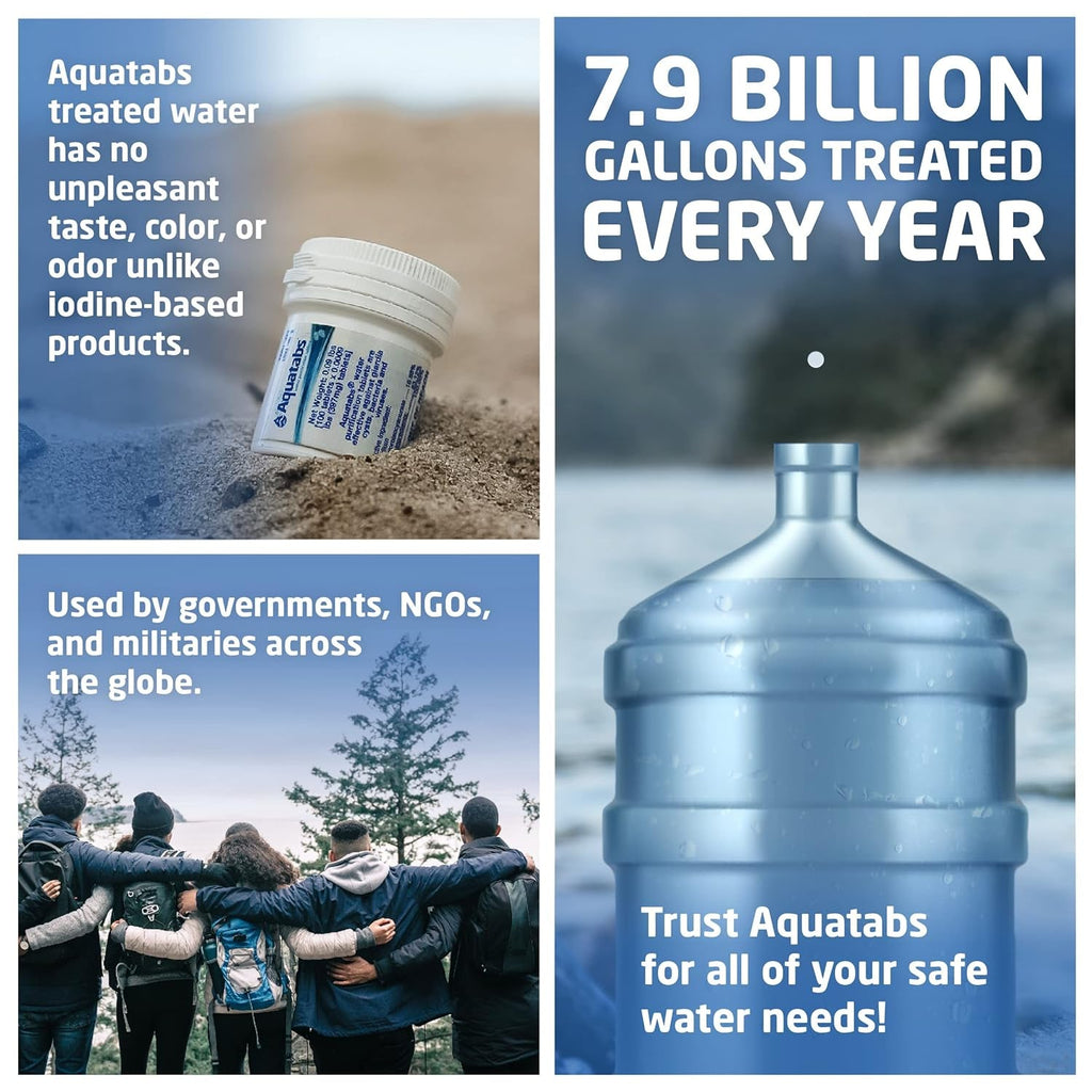 Aquatabs Water Purification Tablets (397Mg, 100 Pack). Water Filtration System for Camping, Boating, Emergency Water, Survival Kit, and Marine. Easy-To-Use Water Purifier Treatment.
