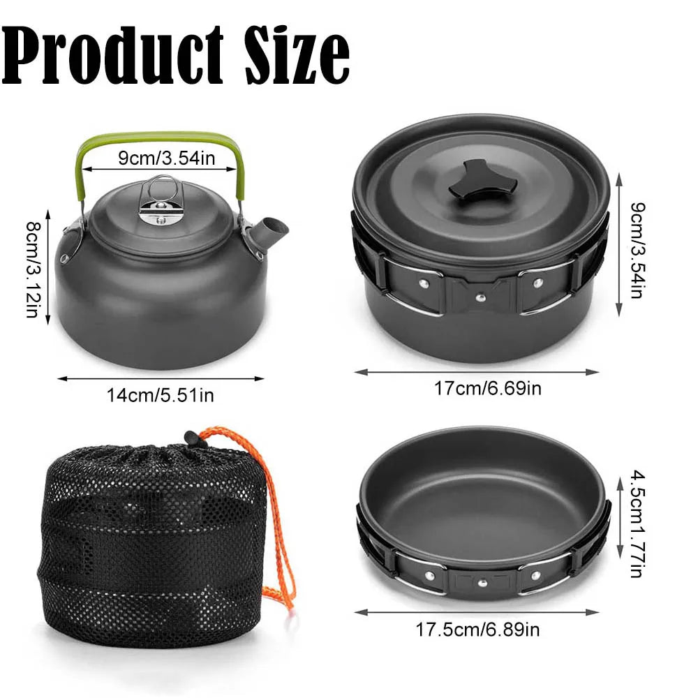 Outdoor Camping Cookware Set with Pot, Cup, Tableware, Water Kettle, Pan, Cutlery Utensils - Ideal for Hiking, Picnics, and Travel