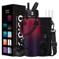 32oz Stainless Steel Insulated Water Bottle with Straw and Shoulder Carrier Bag