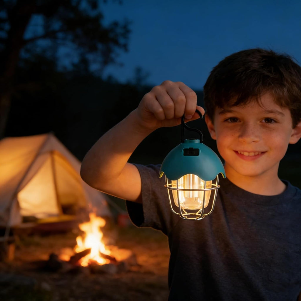 Egg Shell Rechargeable Camping Lantern, 250LM Dimmable LED Camping Light with Foldable Hook, IPX4 Waterproof USB Lantern for Kids, Camping, Hiking, Home Emergency (Turquoise Blue)