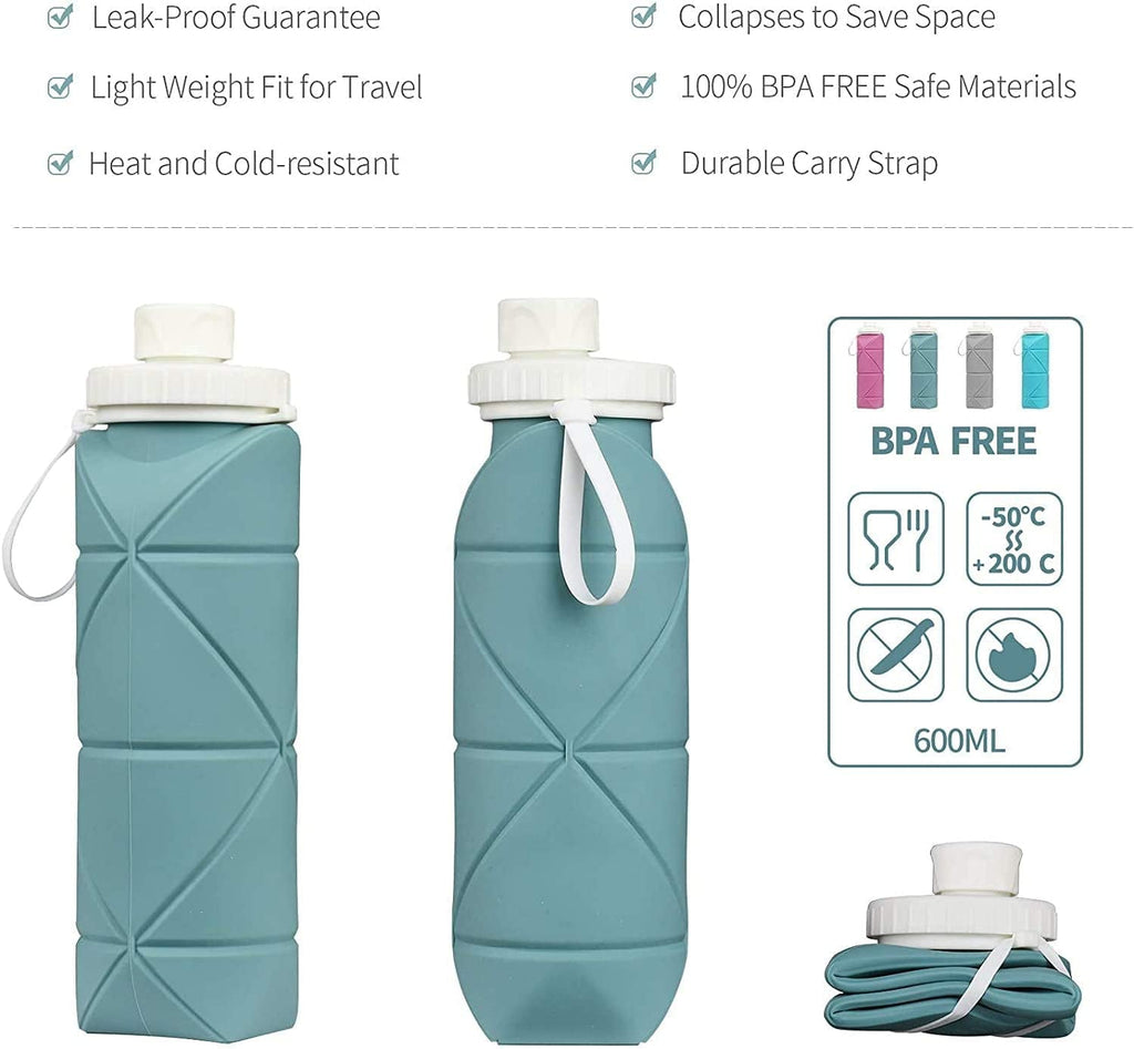 Collapsible Reusable Silicone Water Bottles with Valve for Hiking