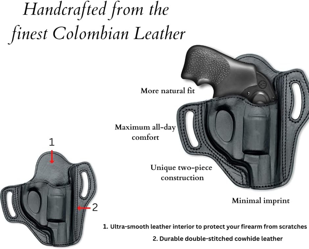 Leather OWB Holster for S&W J Frame, Ruger LCR, SP101, and Other 38 Special Snub Nose Revolvers (Up to 2.25 Barrel)
