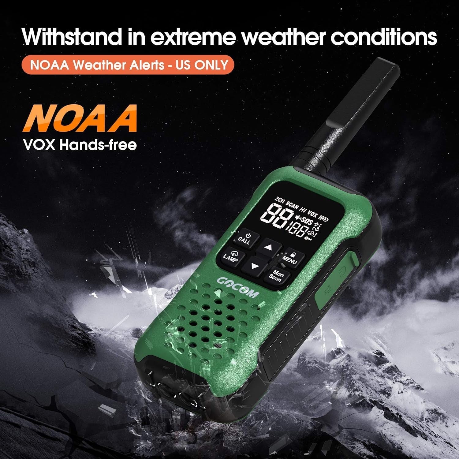 G9 IP67 Waterproof Two Way Radios with NOAA Weather Alert, SOS Emergency Lamp, Long Range, and Rechargeable Batteries - 6 Pack