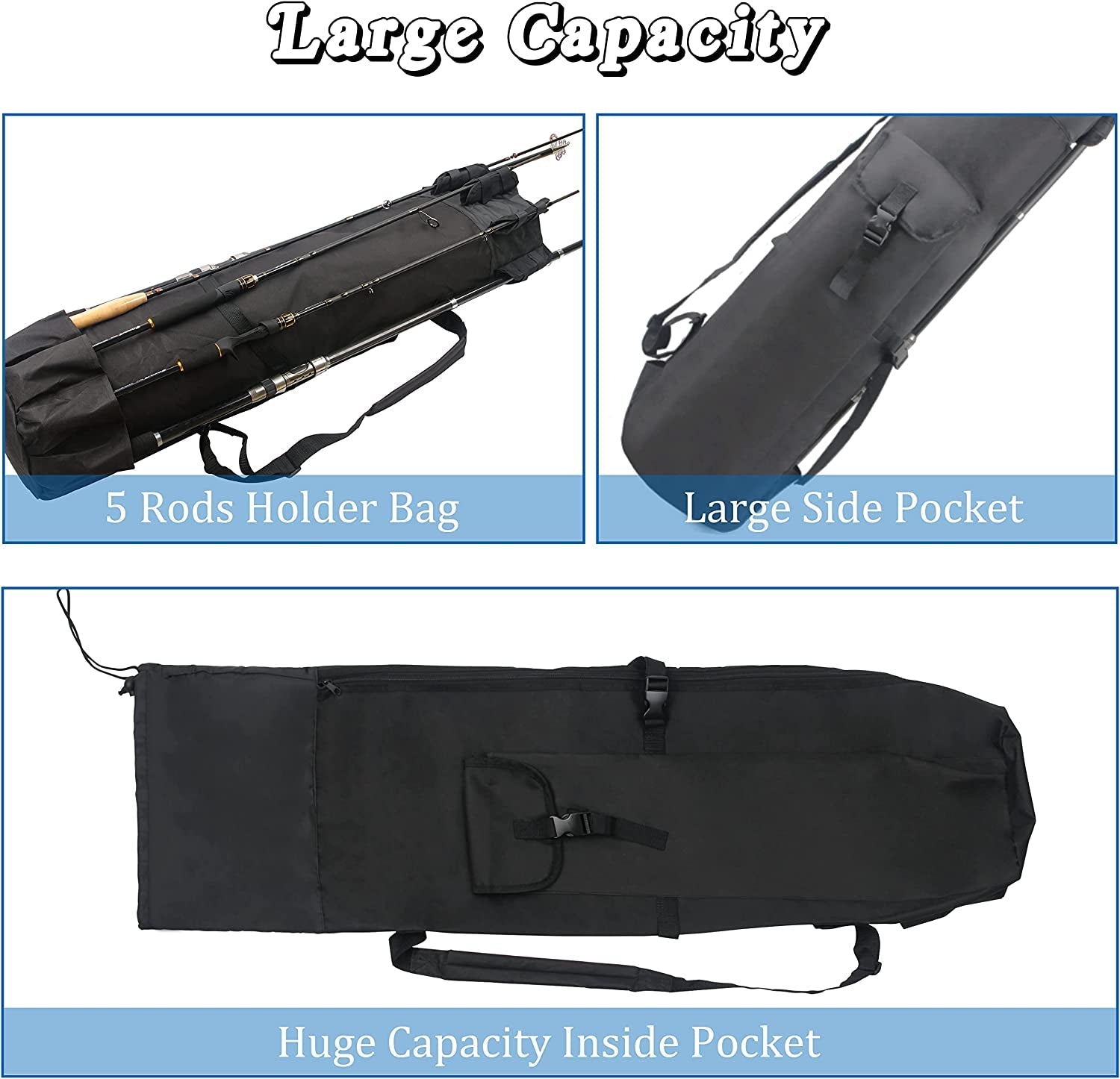 Large Capacity Waterproof Fishing Rod Carrier Travel Case for Men - Fishing Gear Equipment Bag with Reel Compartment