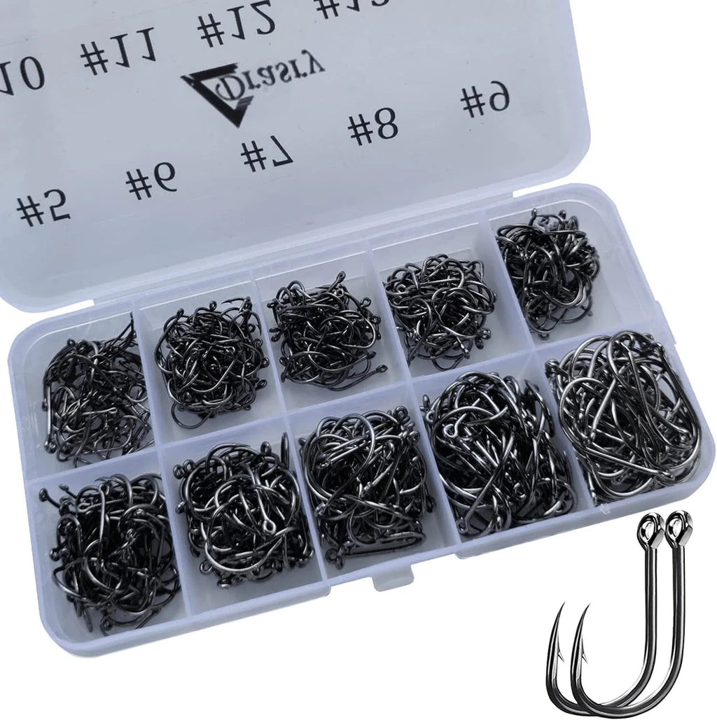 500Pcs High Carbon Steel Fishing Hooks Set with Sharp Jig Bait, Sizes #5 to #14