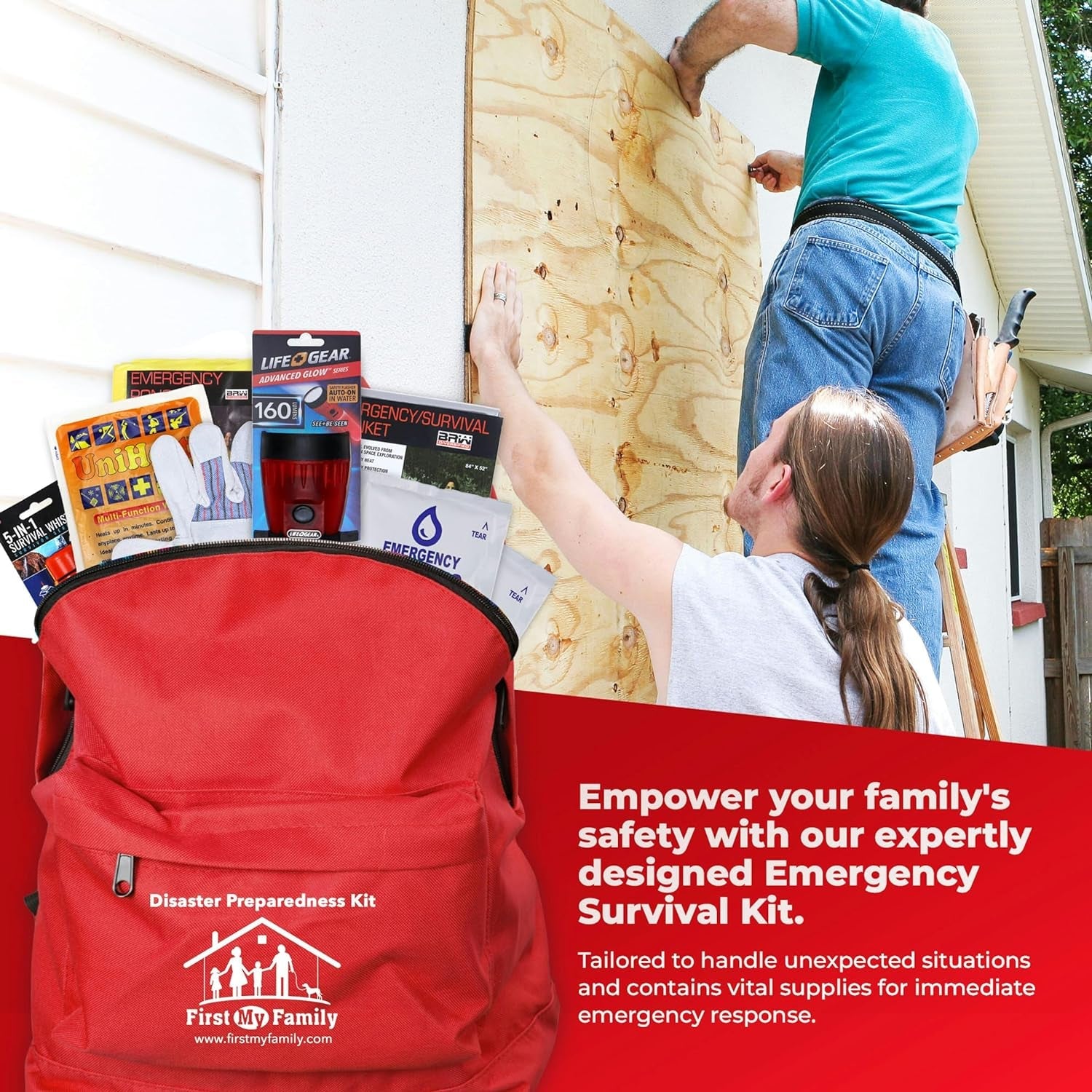 All-In-One Premium Disaster Preparedness Survival Kit with 72 Hours of Survival and First-Aid Supplies by First My Family