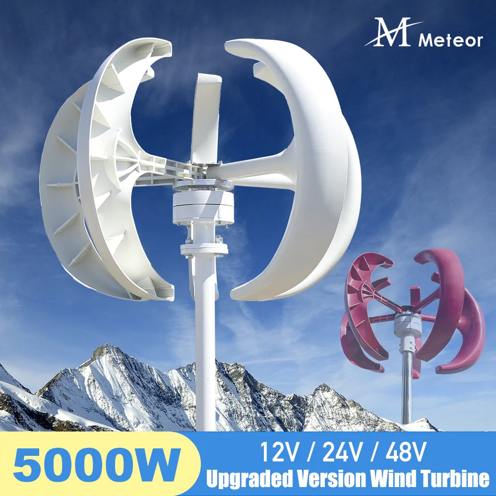 5000W Vertical Axis Wind Turbine Generator Low Noise Low Start Wind Speed 12V 24V 48V Windmill off Grid System with MPPT Charger