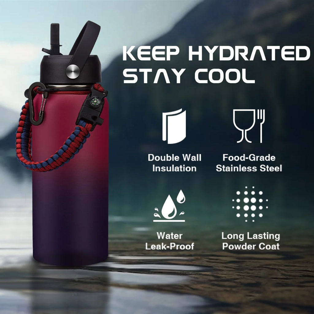 32oz Stainless Steel Insulated Water Bottle with Straw and Shoulder Carrier Bag