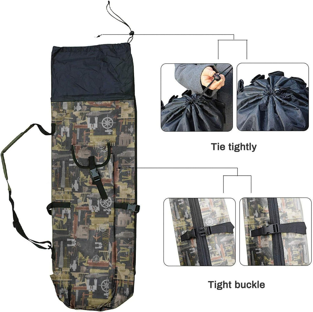 Canvas Fishing Rod and Reel Organizer Travel Carry Case - Holds 5 Poles and Tackle