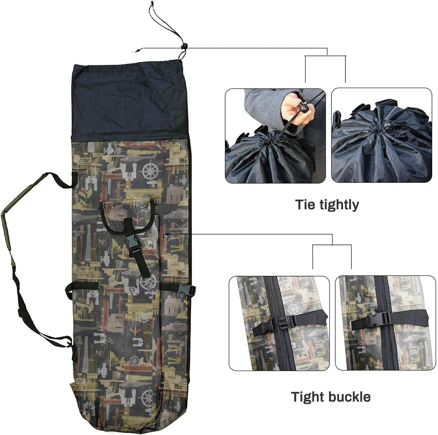 Canvas Fishing Rod and Reel Organizer Travel Carry Case - Holds 5 Poles and Tackle