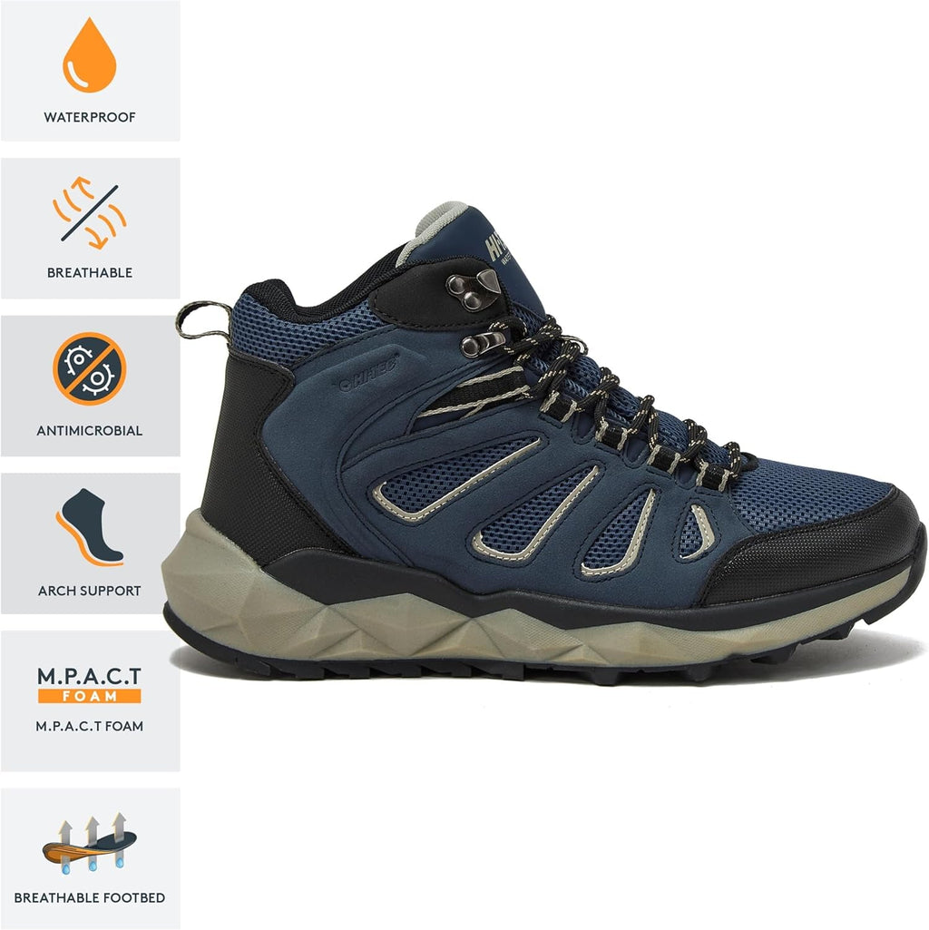 HI-TEC Valley Geo Mid Waterproof Hiking Boots for Men, Lightweight Breathable Outdoor Trekking and Trail Sneakers