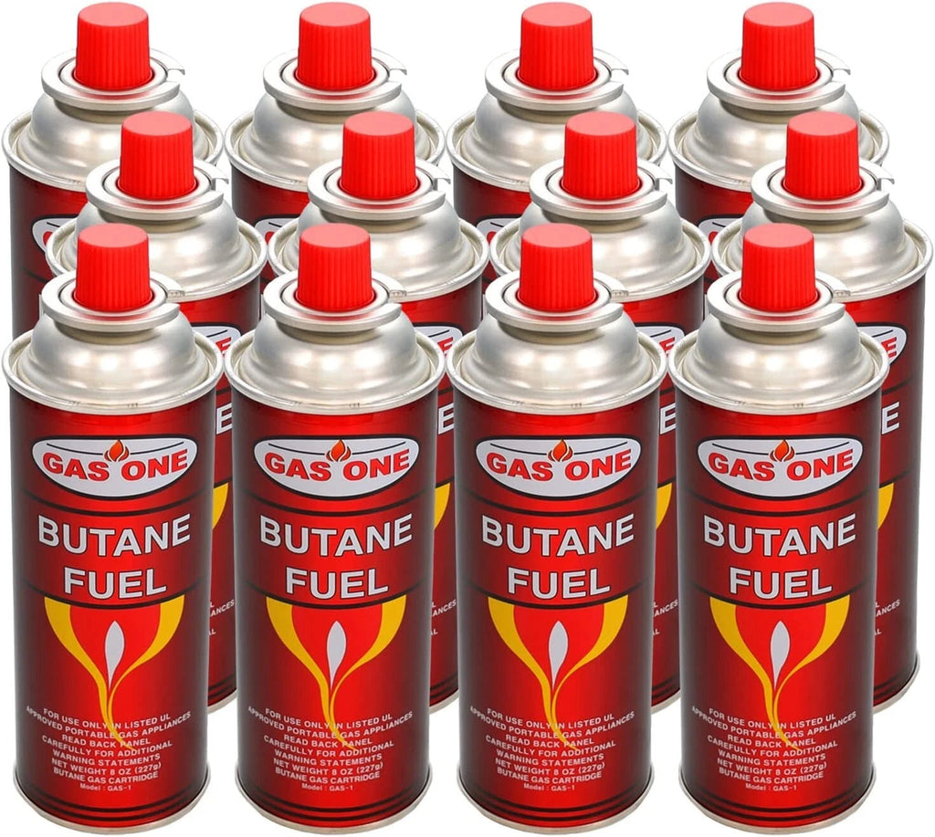 GasOne Butane Fuel Canister — 8 oz Cans for Portable Stoves — 12 Pack