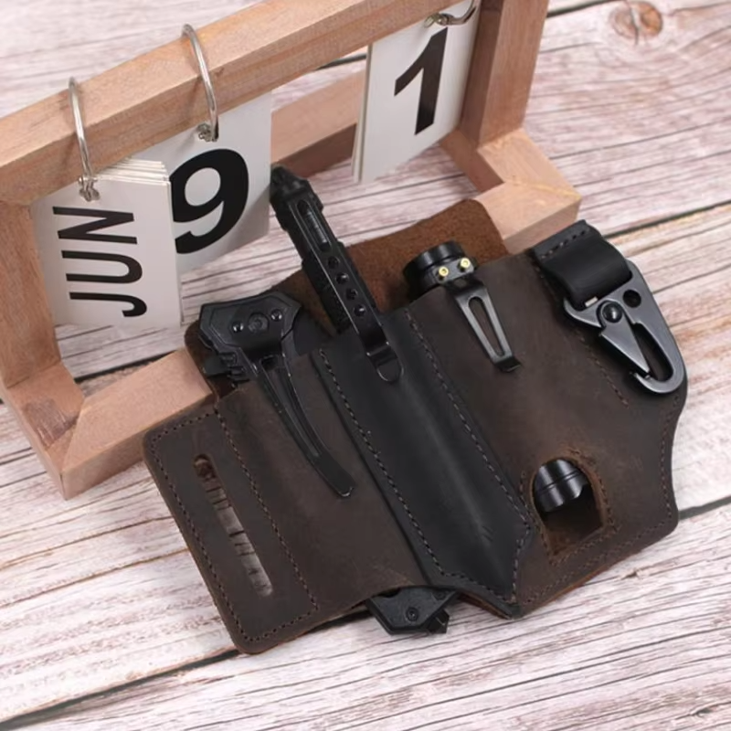 Genuine Leather Multitool Sheath – EDC Belt Pouch Holster for Knife, Flashlight & Tool