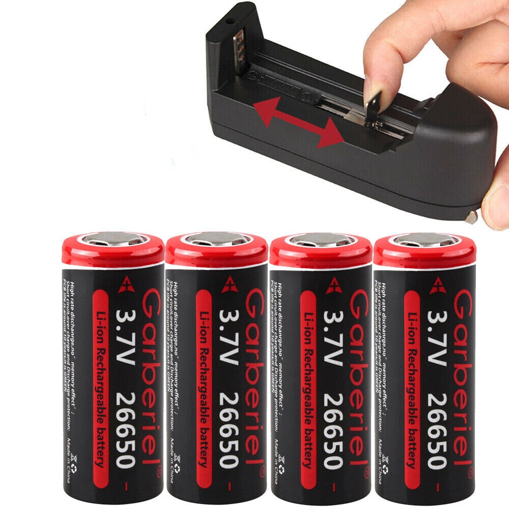 26650 Li-ion 3.7V Rechargeable Batteries – Flat Top, High Capacity Pack of 2