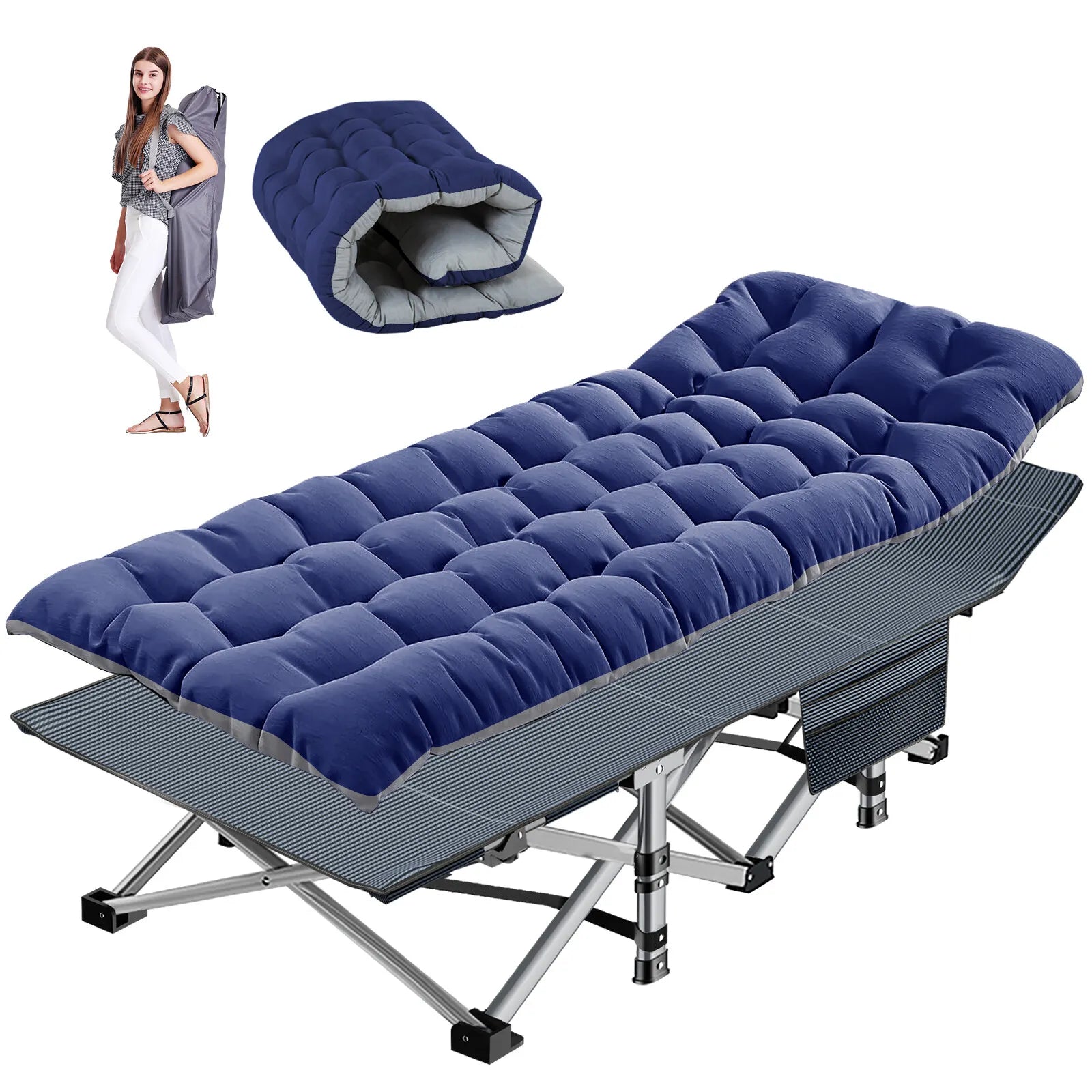 Heavy-Duty Camping Cot with Mattress – Portable Folding Outdoor Bed for Adults & Kids