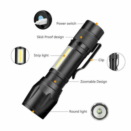 Mini Tactical Flashlight – 900 Lumen USB Rechargeable High Power EDC Camping & Emergency Torch | MilitaryKart