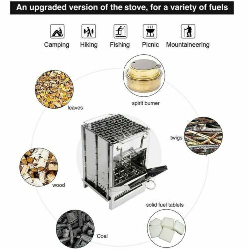 Portable Stainless Steel Wood Burning Camping Stove – Folding Picnic & BBQ Grill (Compact & Lightweight)