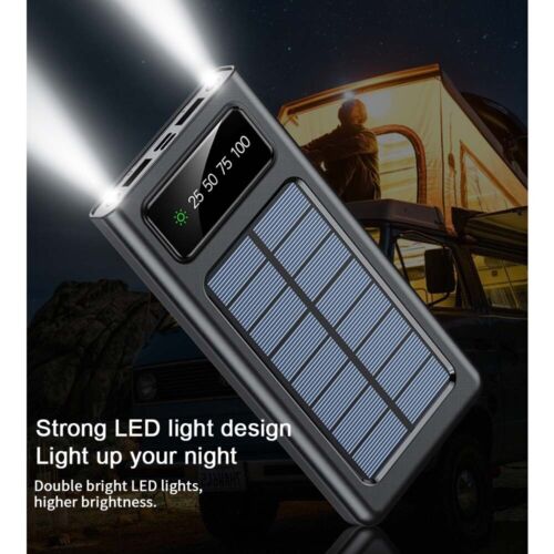 Super 30000mAh Solar Power Bank – Portable Waterproof Charger with 4 USB Ports & Built-In Cables